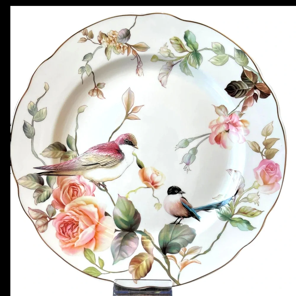 NEW Grace Teaware Floral Birds Porcelain Dinner Plates 11” Set of 4